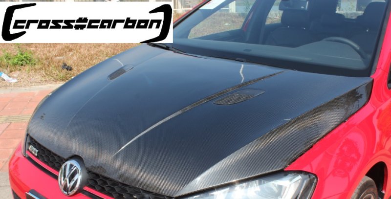 画像1: ワーゲン/VW ゴルフ７用カーボンダクト付きGTボンネット/GTI/綾織 (1)