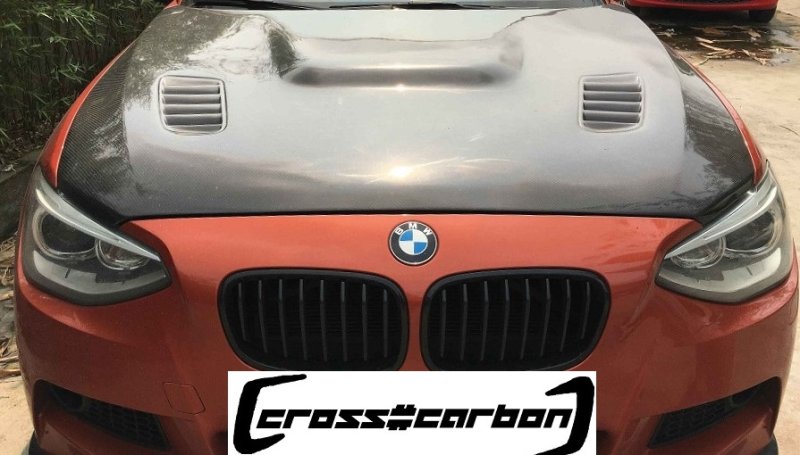 画像1: ◆BMW F20 1シリーズ用Mタイプダクト付きカーボンボンネット◆国産綾織カーボン/エンジンフード (1)