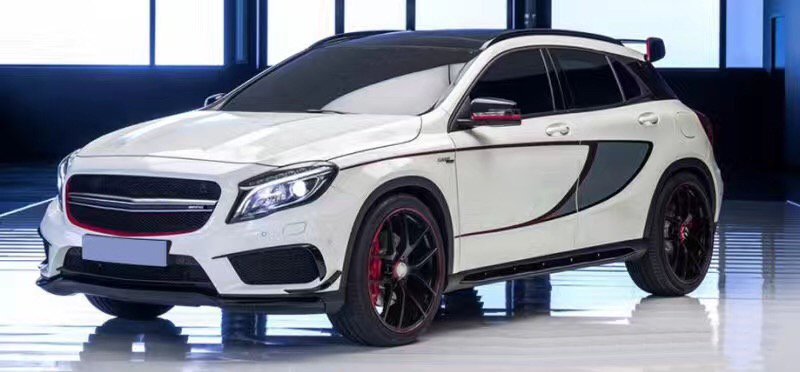 画像1: /メルセデス・ベンツW156/X156 GLA45AMG用フロントバンパーカーボンカナードセット/綾織/クロスカーボン/コンパクトSUV (1)