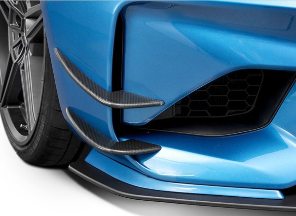 画像1: /BMW F87M2用 ACSデザインフロントバンパーカーボンカナード4点セット/クロスカーボン/本物カーボン製/シュニ/スプリッター (1)