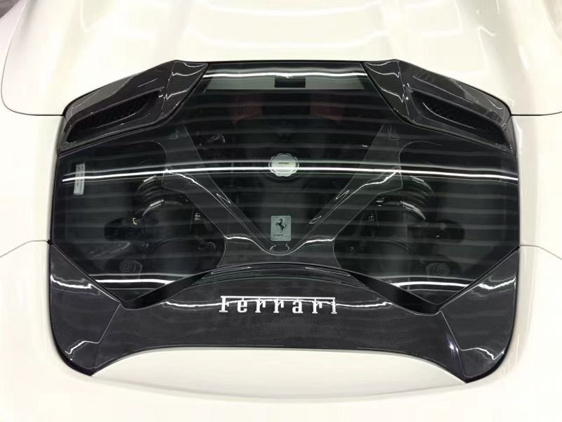 画像1: ◆フェラーリ488 GTBスパイダー用 Capスタイルドライカーボングラスボンネット/透明ボンネット/透明エンジンカバー/カーボンカバー/カプリス (1)