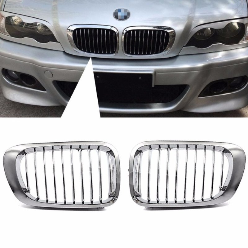 画像1: ◆BMW E46 前期クーペ用 クロームキドニーグリルセット/センターグリル/オールメッキ/320/325/328/330/318/ラジエターグリル/人気商品 (1)