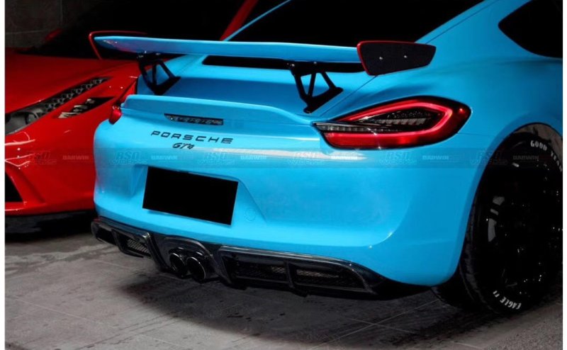 画像1: ◆ポルシェ 981 ケイマン/ボクスター用GT4タイプリアカーボンディフューザー/カーボンディフェーザー/アンダースポイラー/cayman/BOXSTER/クロスカーボン/人気商品/メッシュネット付 (1)