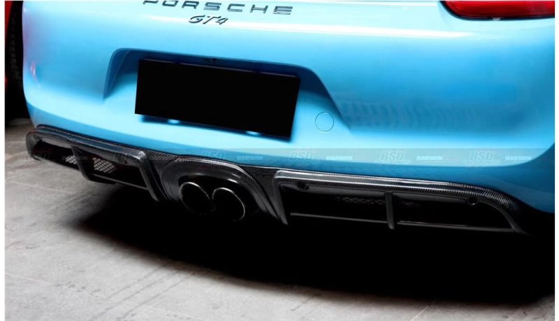 画像1: ◆ポルシェ 981 ケイマン/ボクスター用GT4タイプFRPリアディフューザー/カーボンディフェーザー/アンダースポイラー/cayman/BOXSTER/クロスカーボン/人気商品/メッシュネット付 (1)