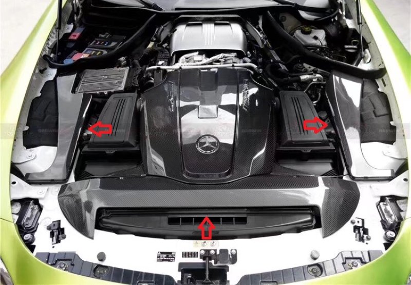 画像1: ◆メルセデス・ベンツ C190 AMG GT/GTS用カーボンラジエターカバー/エンジンルームカバー/ドライカーボン/日本製原料使用/クロスカーボン/DRYCARBON (1)