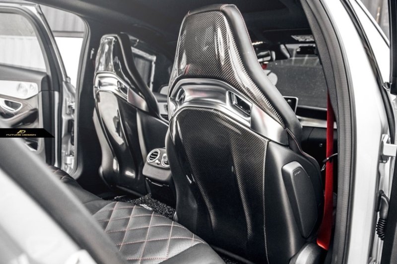 画像1: クロスカーボン◆ベンツ W205/X205/C205 C63/C43用 AMGシート用 シートバックカーボンパネル２脚セット/C63AMG/CLA45/A45/ (1)