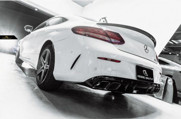 画像5: ◆ベンツ W205/C205 クーペ カブリオレ用 2019~C63AMG ED1タイプ 専用ディフューザー+スクエアテールパイプセット/マフラーカッター/テールガーニッシュ/AMGマフラー/純正同様素材/人気/C180/C200/C300/C43/ブラケット付 (5)
