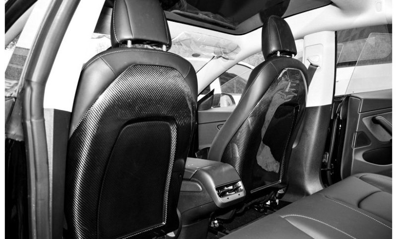 画像1: ◆テスラ モデル3用ドライカーボンフロントフロントシートバックパネルセット/左右2点セット/綾織カーボン/艶アリ/クリアコート/マットカーボン/艶消し/TESLA (1)