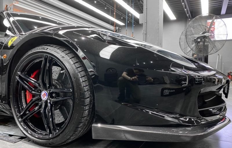 画像1: ◆フェラーリ 458イタリア クーペ/スパイダー用フロントカーボンスプリッターセット/カーボンリップ/バンパーリップ/本物カーボン/アンダースポイラー/ノビテック (1)