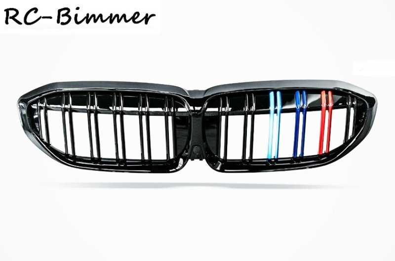 画像1: ◆BMW G20 G21 3シリーズ 2019〜用Mルック トリプルカラー艶黒ブラックキドニーグリルセット/センターグリル/ラジエターグリル/PERFORMANCE/CROSS CARBON/クロスカーボン/エムルック/M3/M4/M2/M5 (1)