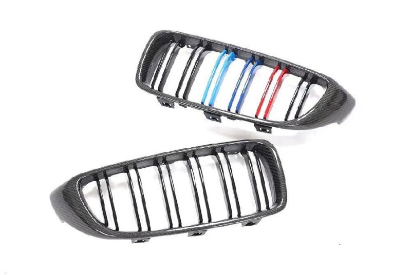 画像1: 人気 Mタイプ◆BMW F32 F33 F36 F80 F82 F83 M3 M4用 トリプルカラーMタイプ 綾織 カーボンキドニーグリル/ラジエターグリル/センターグリル/F82M4/F80M3/クロスカーボン (1)