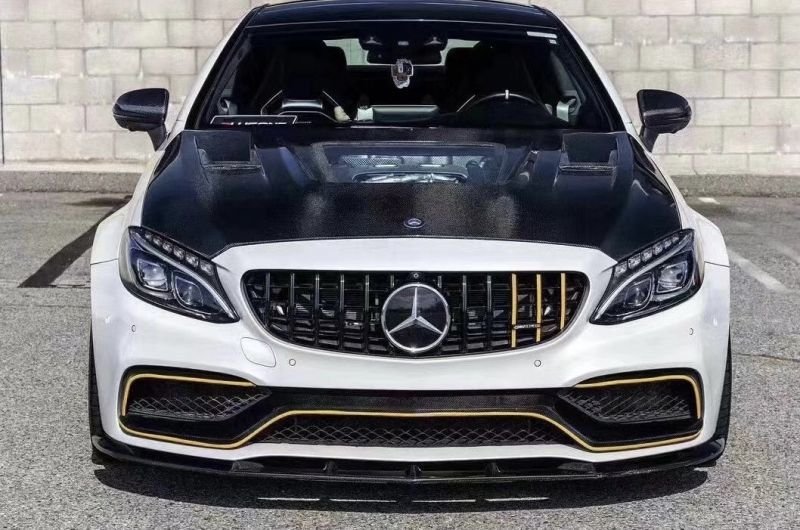 画像1: ◆メルセデス・ベンツ W205 C205 C63 クーペ用天窓 ダクト付きカーボンボンネット/綾織/炭素繊維/人気商品/iMP/2D/エンジンフード/カーボンエアロ (1)