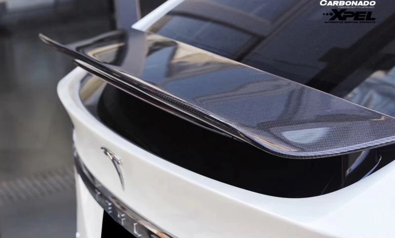 画像1: ◆テスラ モデルX用 RZRタイプ カーボントランクスポイラー/リアウイング/リアスポイラー/TESLA/MODELX/PERFORMANCE/加圧窯/クロスカーボン/綾織/カーボンエアロ/ARTI (1)