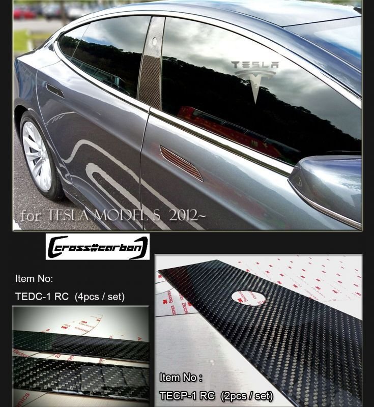 画像1: ◆TESLA モデルS 2010~ 用リアルカーボンピラー2点セット/カーボンドアノブカバー4点セット/リアルカーボン/センターピラー/傷隠し/MODELS/テスラ/ (1)