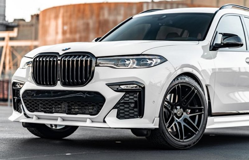 画像1: 綾織カーボン◆BMW G07 X7 2019~ Мスポ用ブラックシャトーフロントカーボンスポイラー/エアロ/カーボンリップ/アンダーリップ/3ピース/ (1)