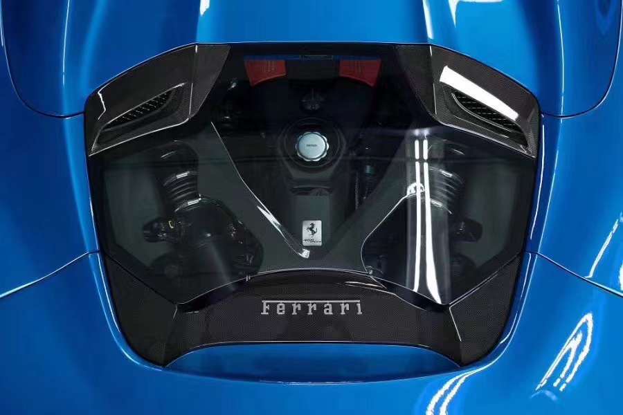 ◇フェラーリ488 GTBスパイダー用Capスタイルドライカーボングラスボンネット/透明ボンネット/透明エンジンカバー/カーボンカバー